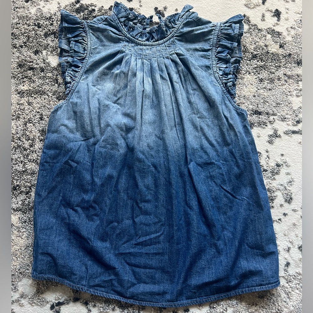 Denim Blouse with Ruffled Sleeves